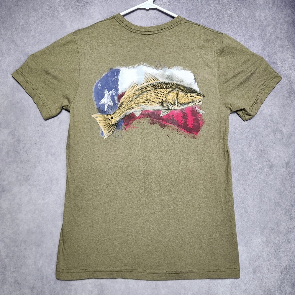 Huk Mens USA Strong Texas Redfish Graphic T-Shirt Tan Heather Medium